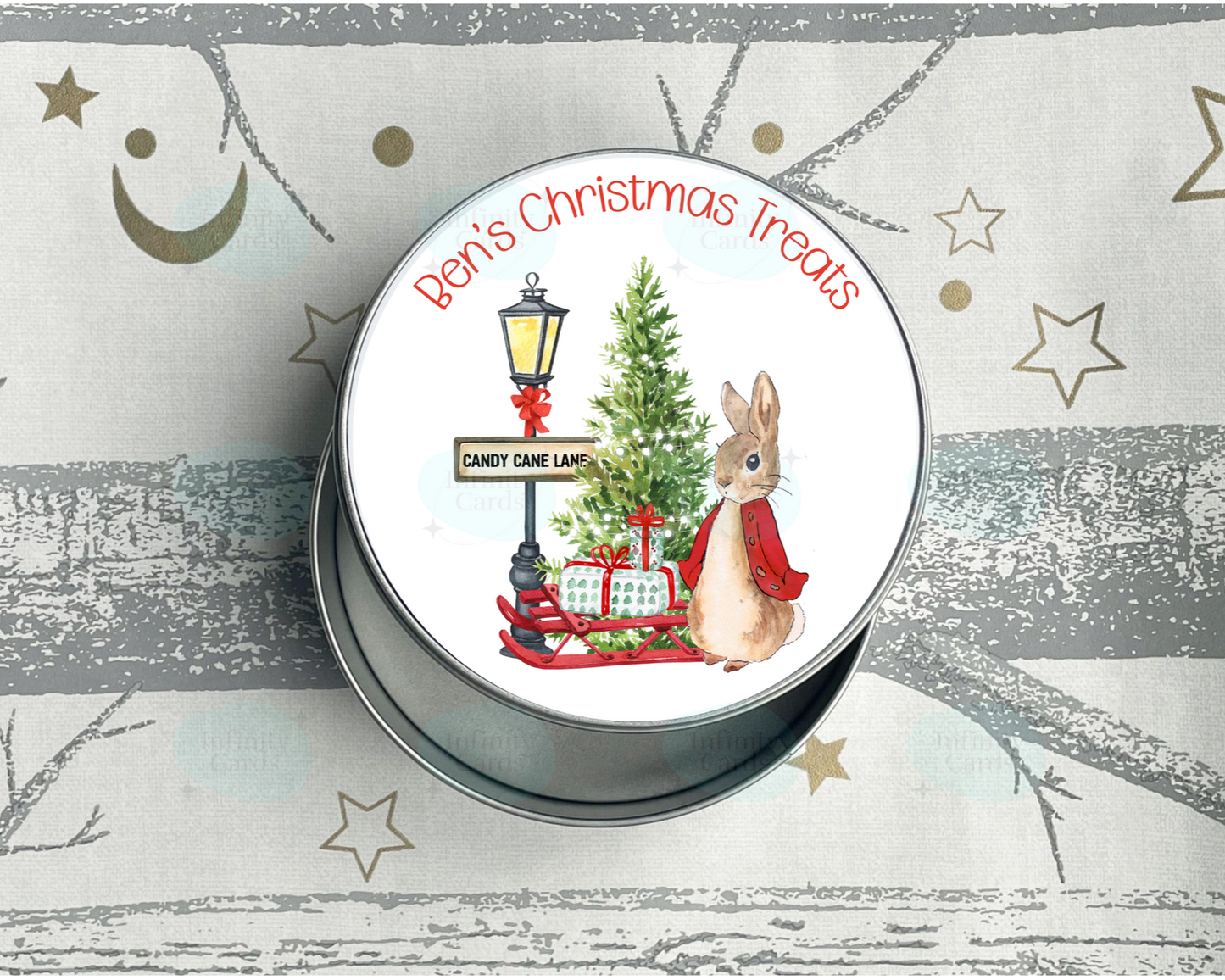 Personalised Peter Rabbit Christmas Treats Tin