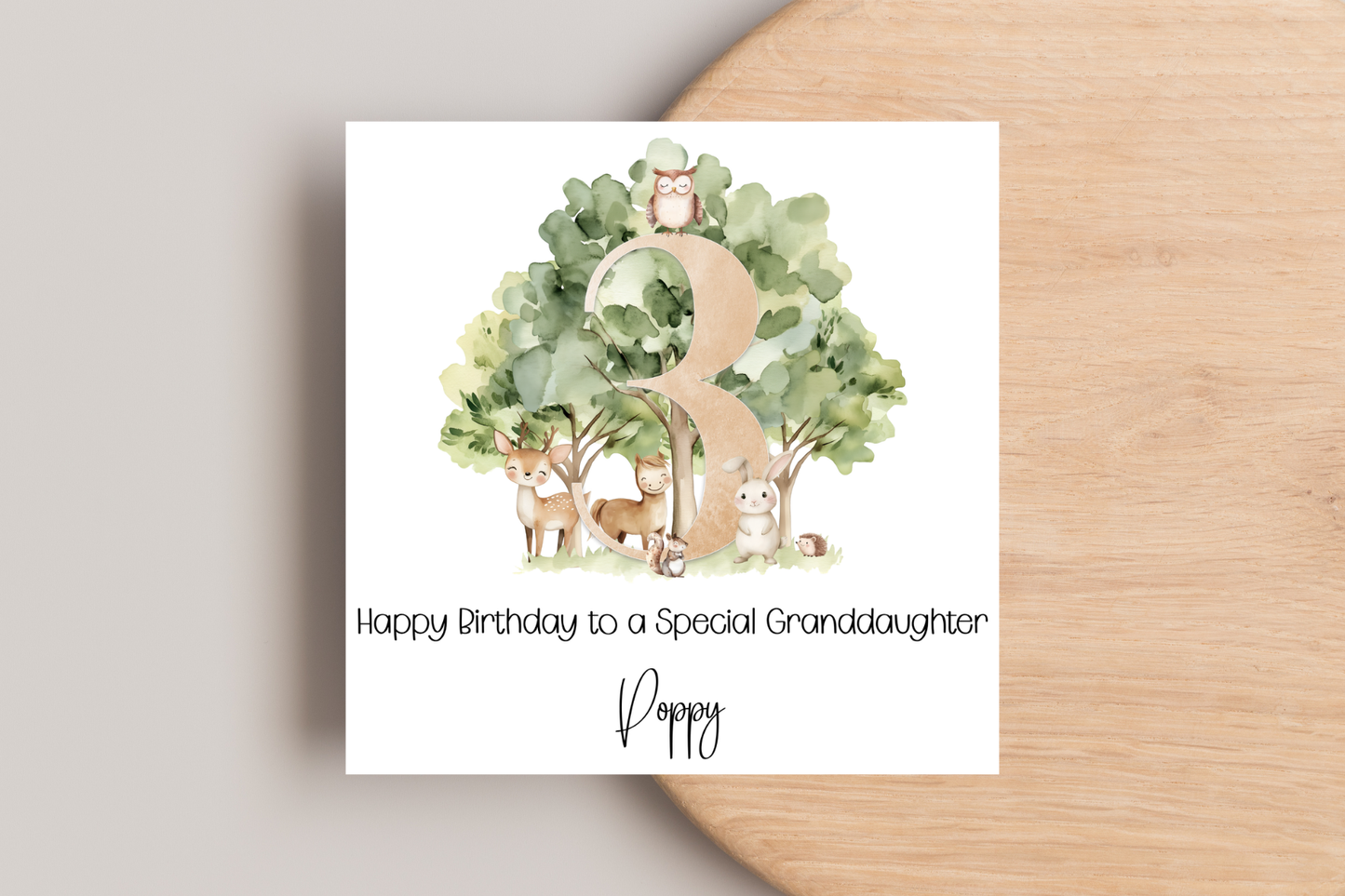 Personalised Woodland Animal 3rd Birthday Card