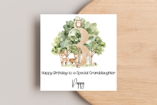 Personalised Woodland Animal 3rd Birthday Card