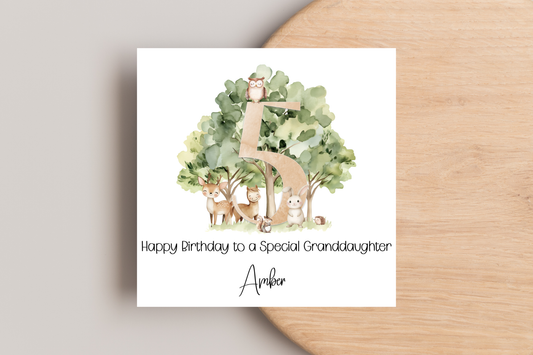 Personalised Woodland Animal 5th Birthday Card