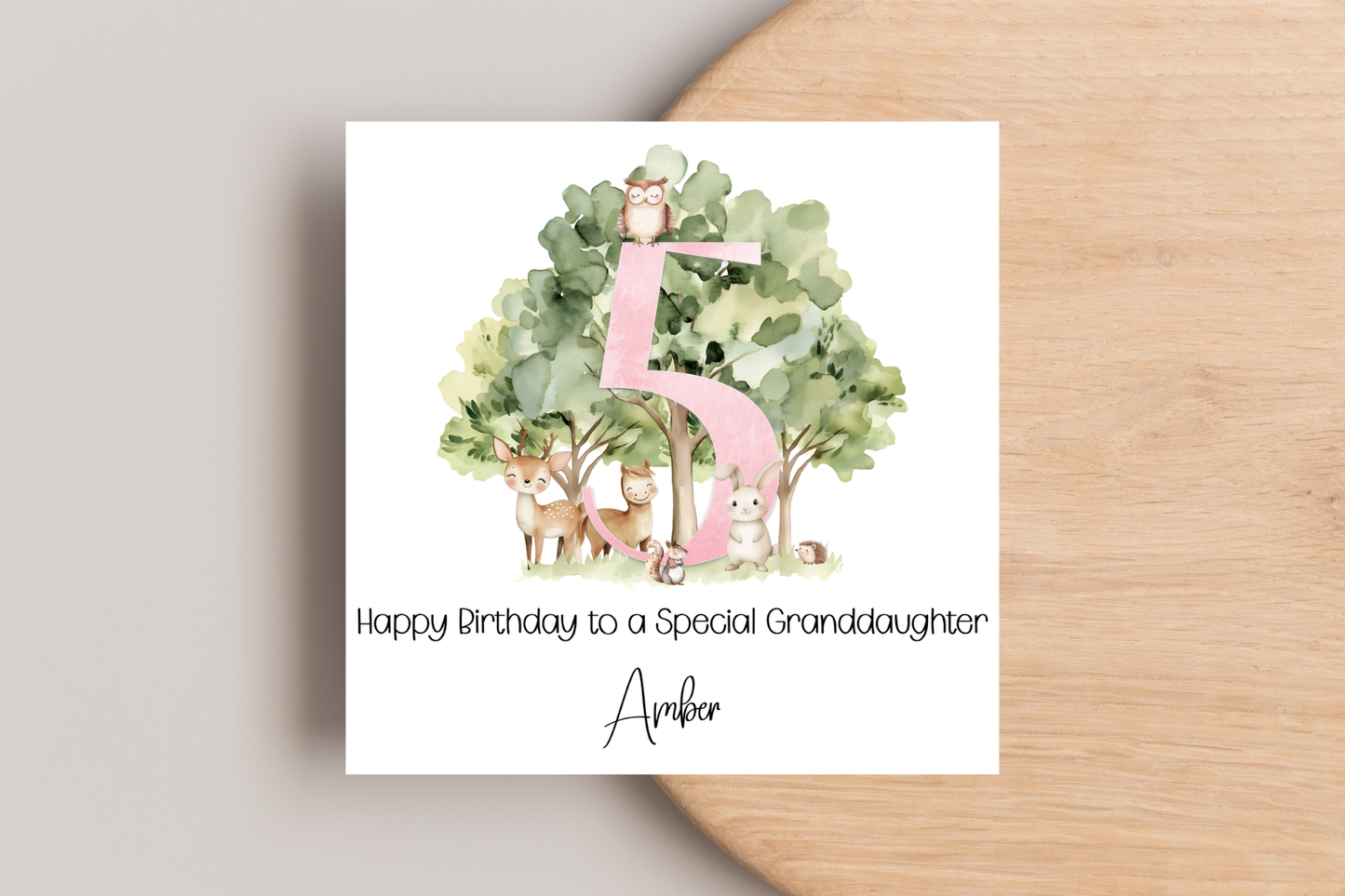 Personalised Woodland Animal 5th Birthday Card