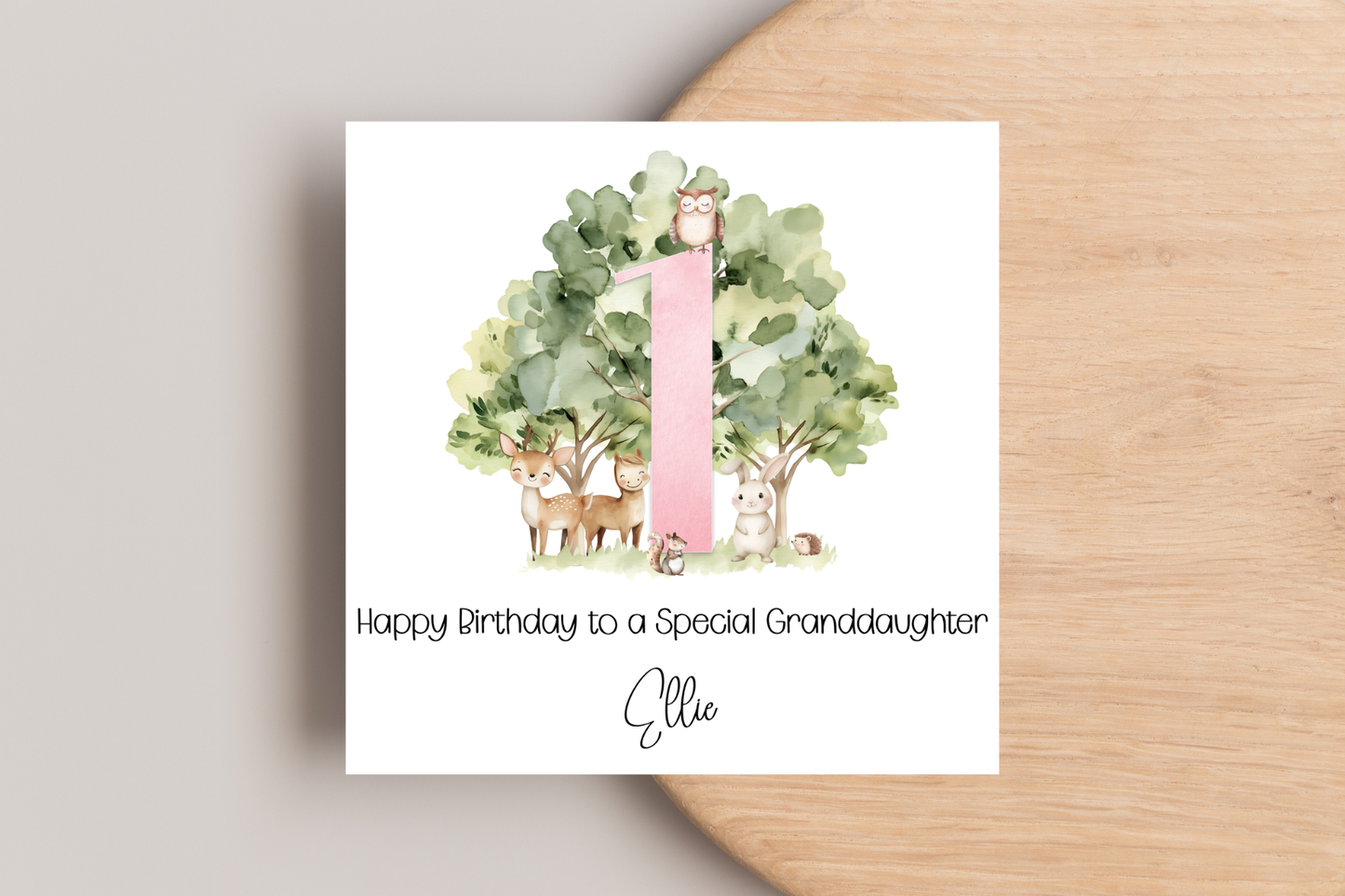 Personalised Woodland Animal First Birthday Card