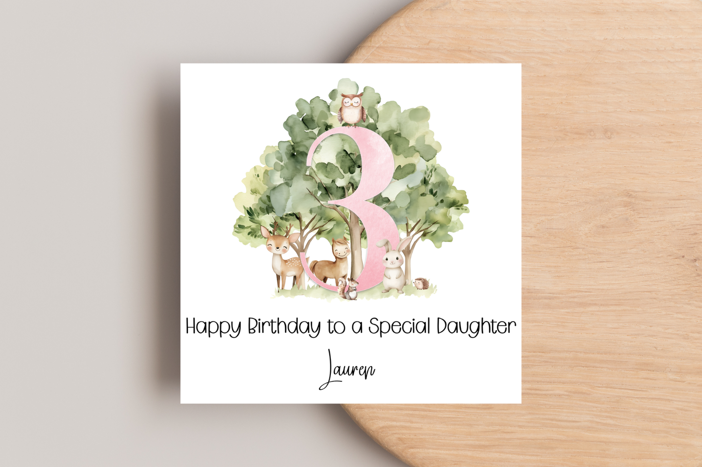 Personalised Woodland Animal 3rd Birthday Card