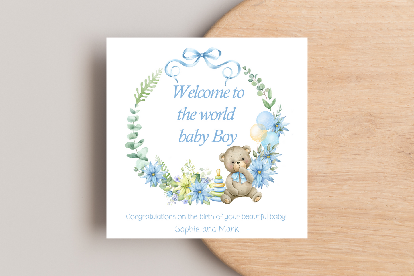 Personalised Congratulations Card for Baby Boy/Girl Floral Hoop