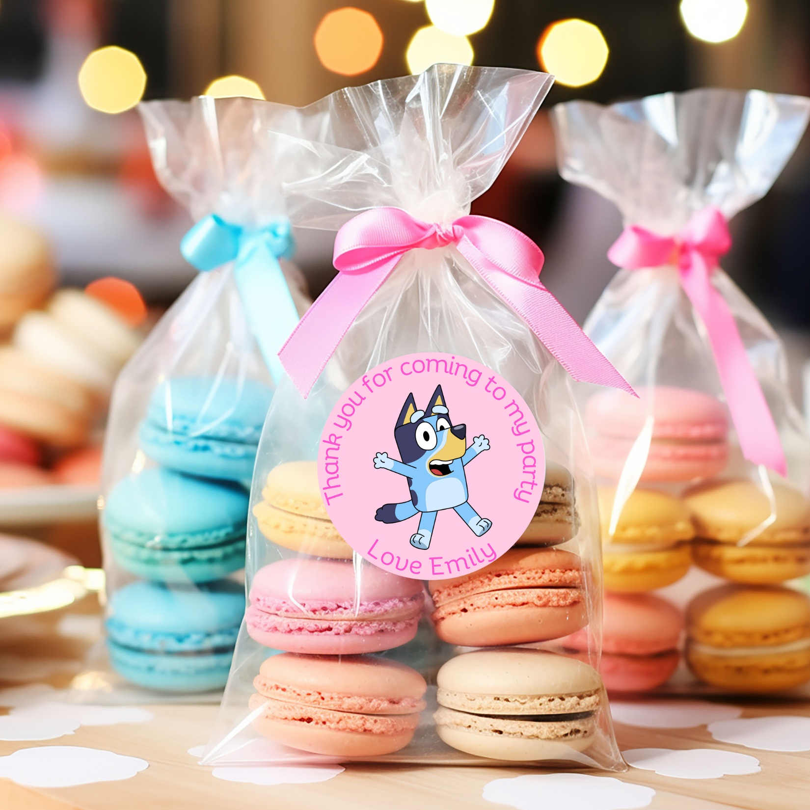 24 X Pink Bluey Mix Thank You For Coming To My Party Stickers: Personalise Your Party Favours!