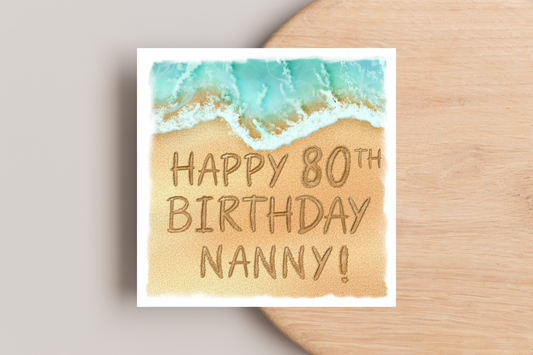 Personalised Beach 80th Birthday Card