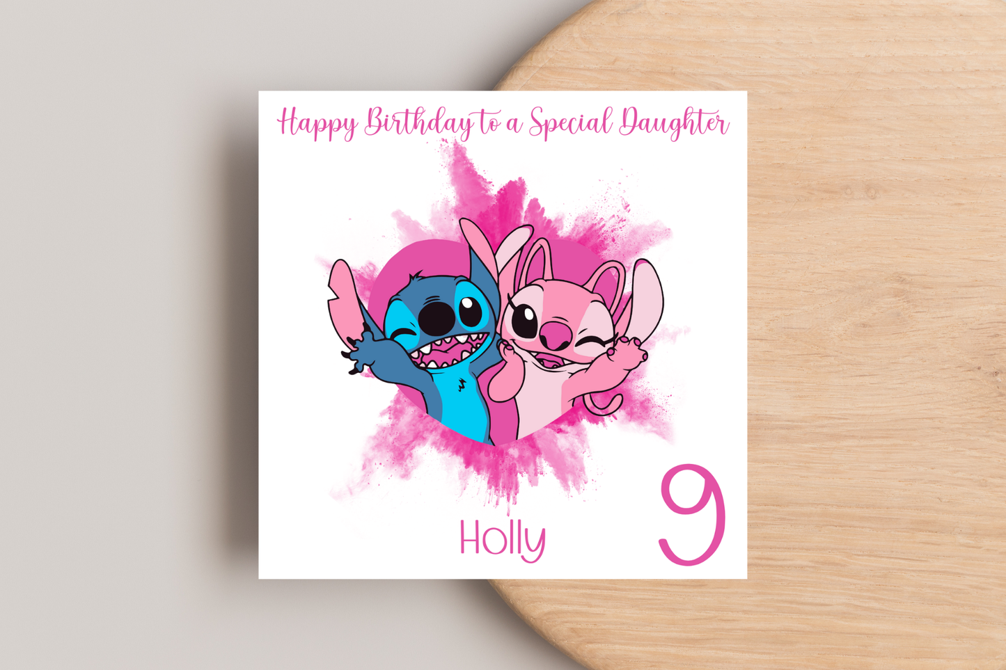 Personalised Stitch and Angel Birthday Card