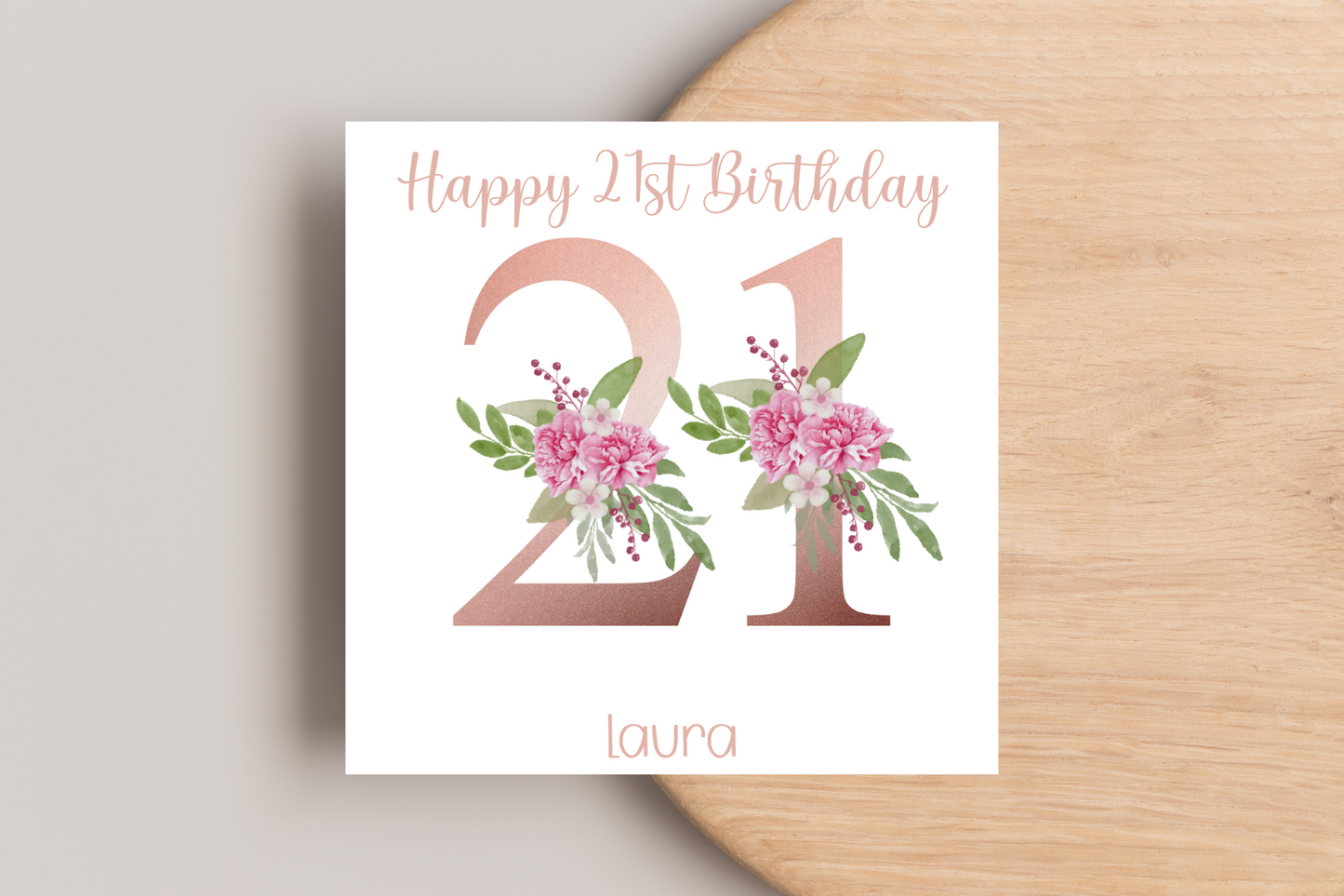Personalised 21st Rose Gold Floral Birthday Card