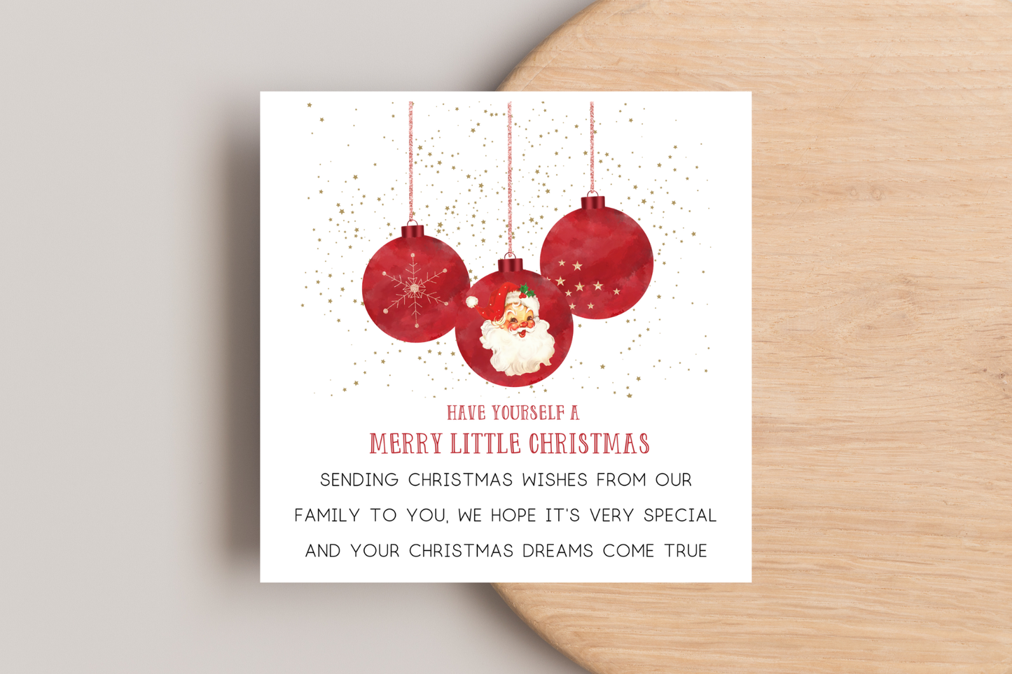 Red Reindeer Santa Claus Bauble Christmas Card