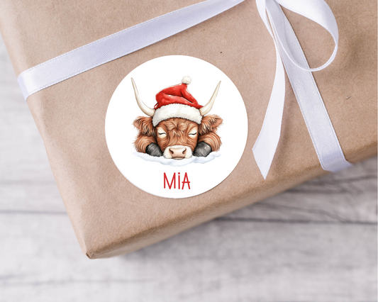 Personalised Highland Cow Christmas Present Labels