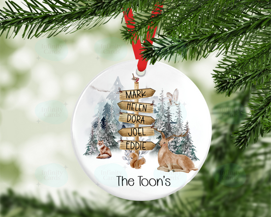 Personalised Winter Scene Sign Post Family Christmas Tree Decoration