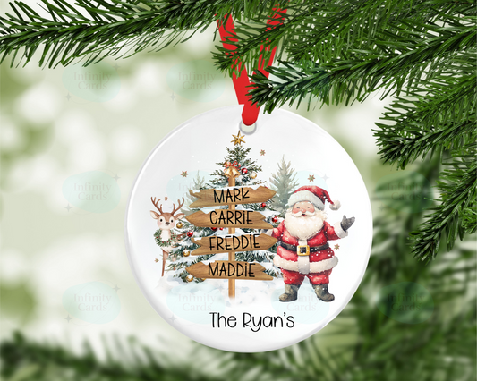 Personalised Santa  Sign Post Family Christmas Tree Decoration
