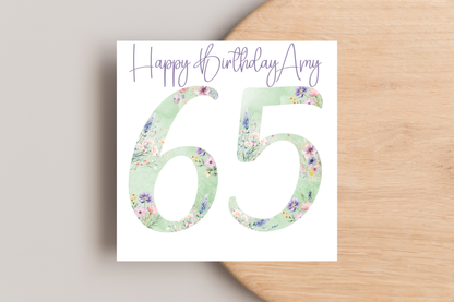 Personalised Green Floral Numbered Birthday Card