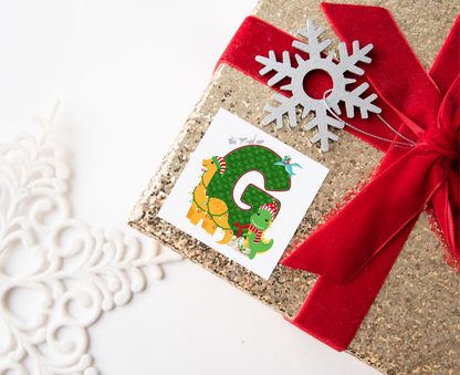 Personalised Initial Dinosaur Christmas Present Labels