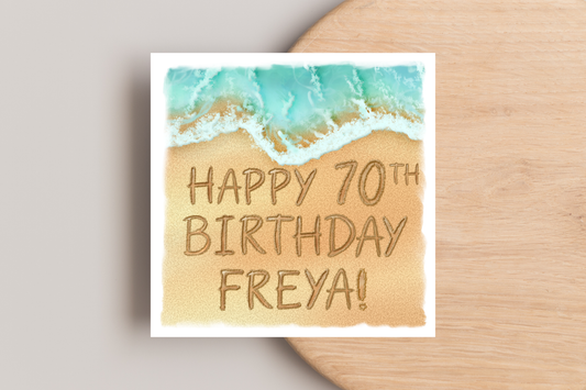 Personalised Beach 70th Birthday Card