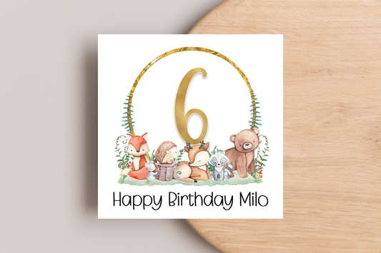 Personalised Woodland Animals Birthday Card