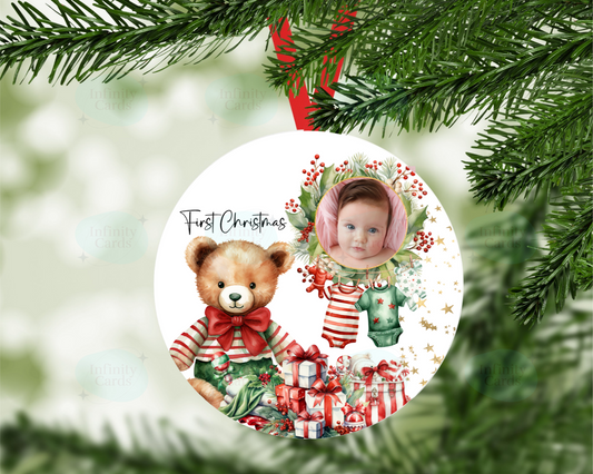 Personalised Bear First Christmas Photo Tree Decoration