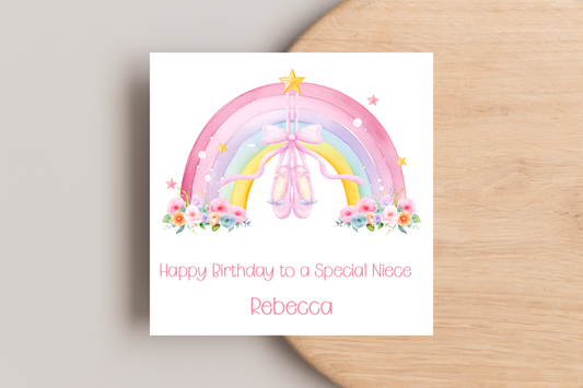 Personalised Ballet Rainbow Birthday card