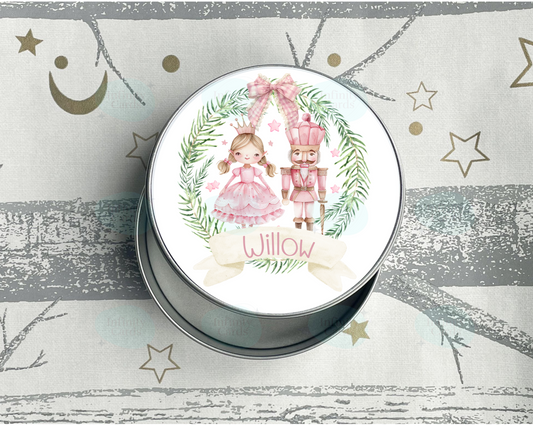 Personalised Sugarplum Fairy and Nutcracker Christmas Treats Tin