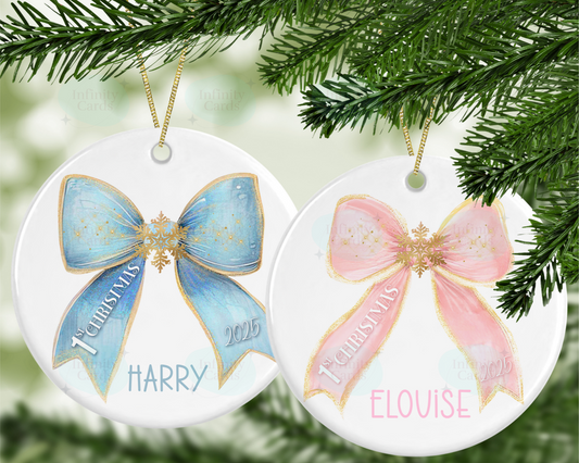 Personalised First Christmas Bow 2025 Christmas Tree Decoration