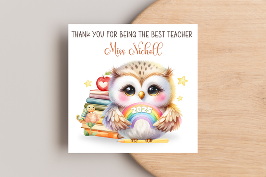 Personalised Owl Best Teacher Card