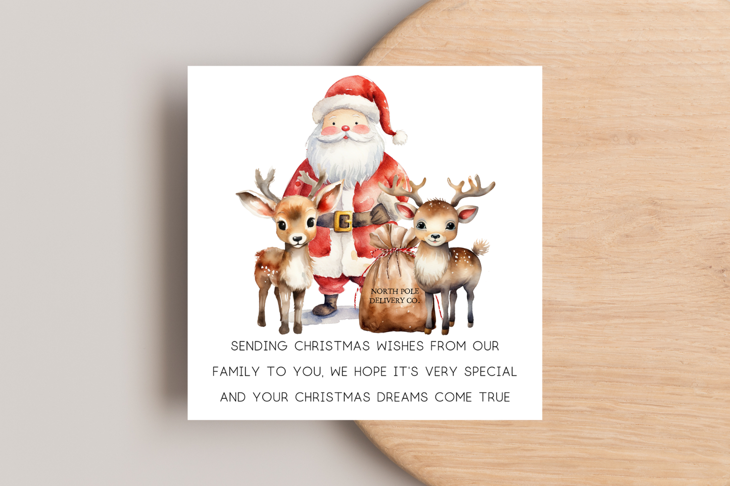Santa Claus and Reindeer Christmas Card