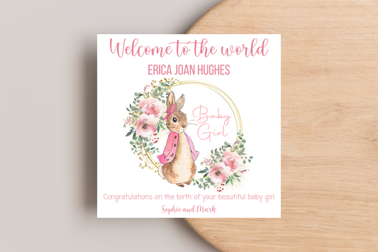 Flopsy Rabbit New Baby Personalised Card