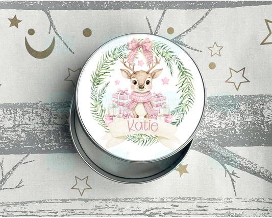 Personalised  Reindeer Christmas Treats Tin