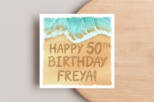 Personalised Beach 50th Birthday Card