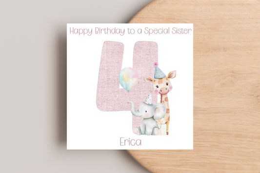 Personalised Giraffe and Elephant Birthday Card