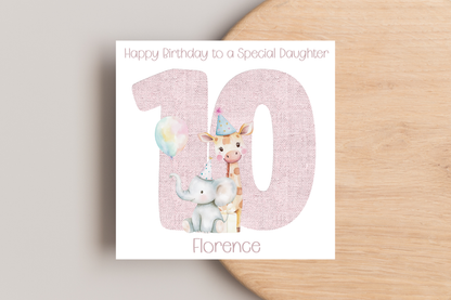Personalised Giraffe and Elephant Birthday Card