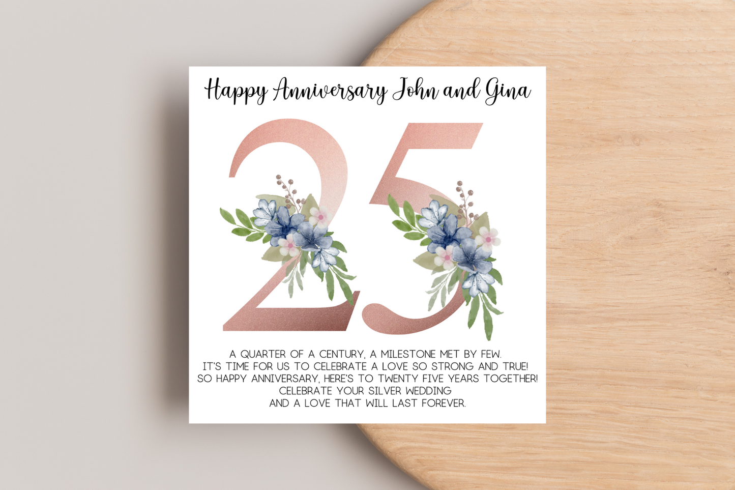 Personalised 25th Wedding Anniversary Card - Silver Wedding, Customisable, Milestone Celebration