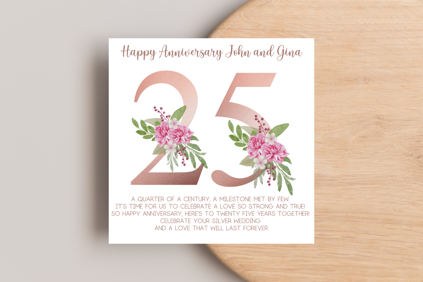 Personalised 25th Wedding Anniversary Card - Silver Wedding, Customisable, Milestone Celebration