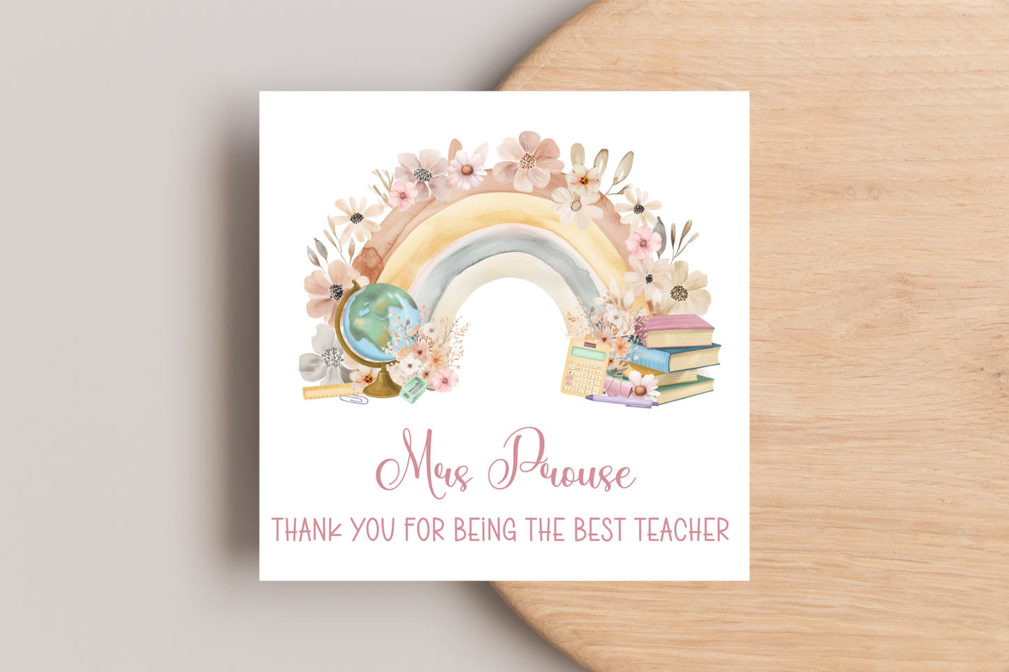 Personalised School Themed Rainbow Thank You Teacher Card