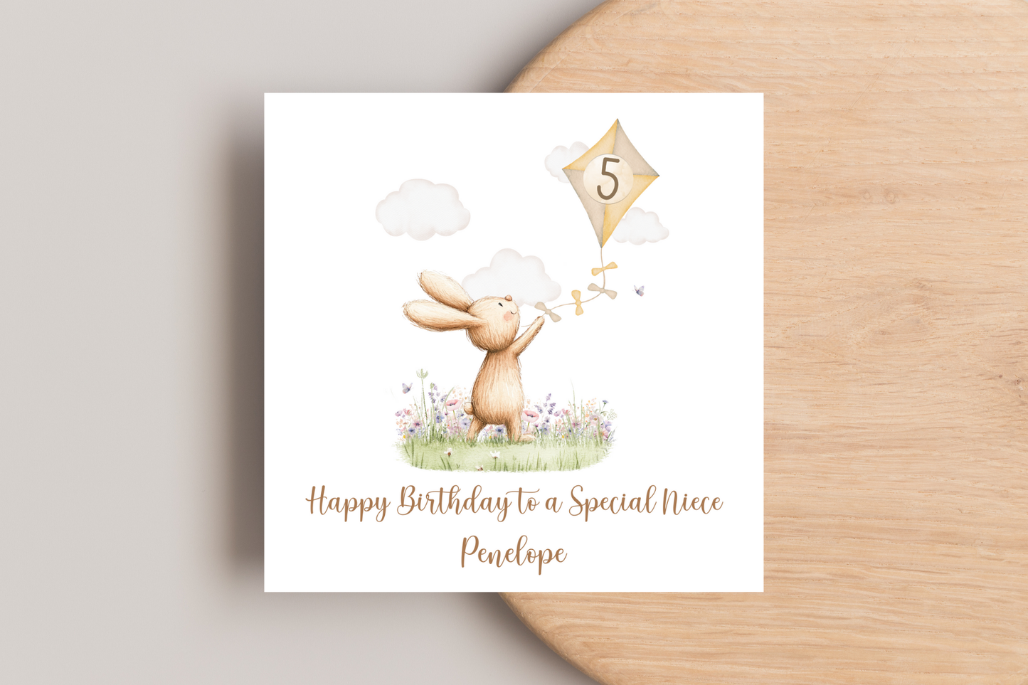 Personalised Bunny Kite Flying Birthday Card
