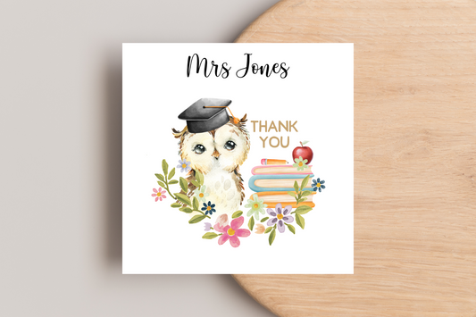 Personalised Owl Thank you Teacher Card