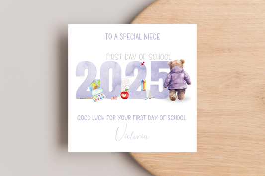 Personalised Bear First Day of School Card