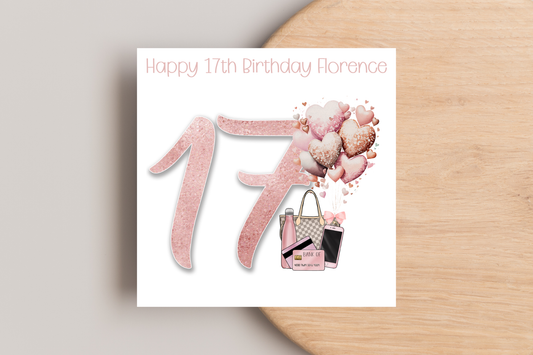 Personalised 17th Pink Tech Birthday Card