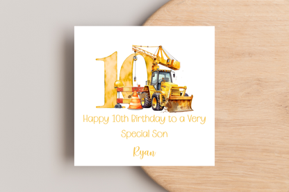 Personalised Digger Construction Themed Birthday Card