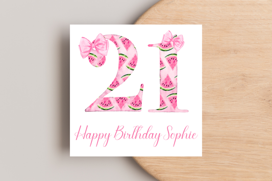 Personalised Water Melon 21st Birthday Card