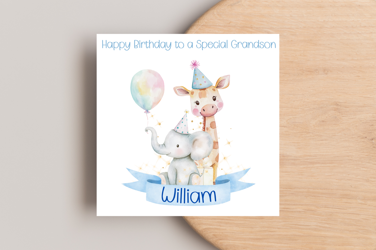 Personalised Giraffe and Elephant Birthday Card