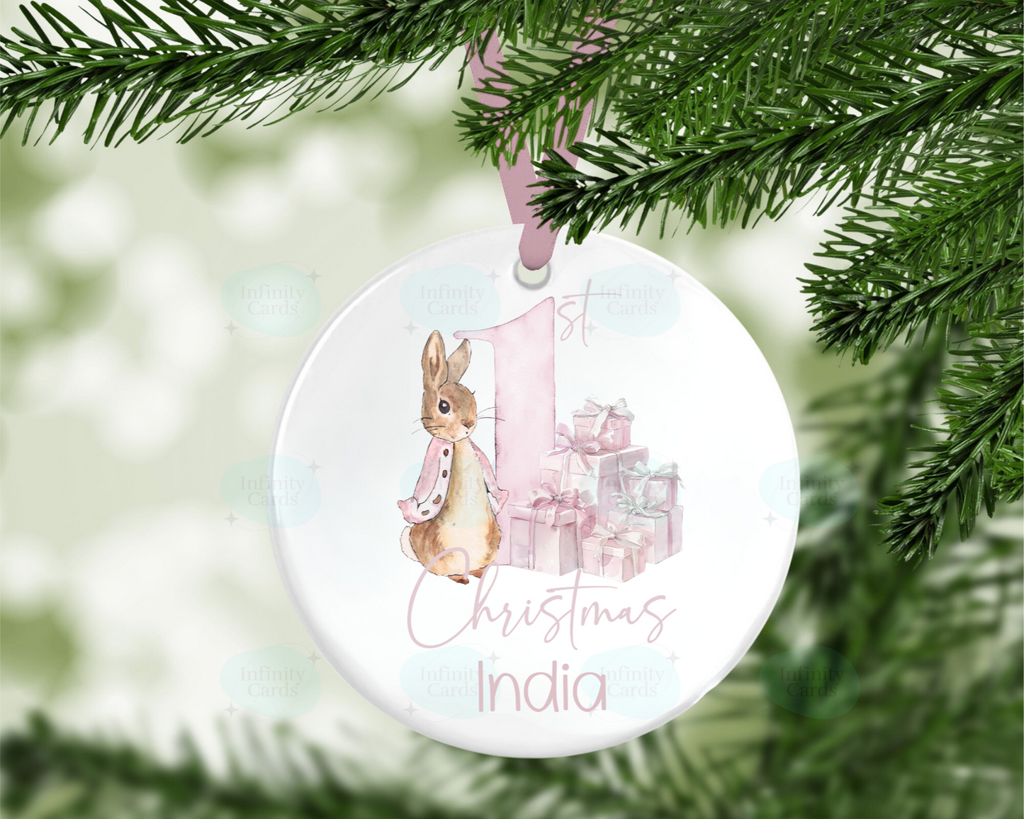 Personalised Peter Rabbit 1st Christmas Bauble