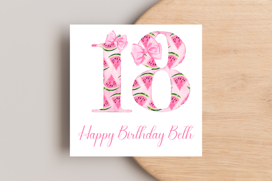 Personalised Water Melon 18th Birthday Card
