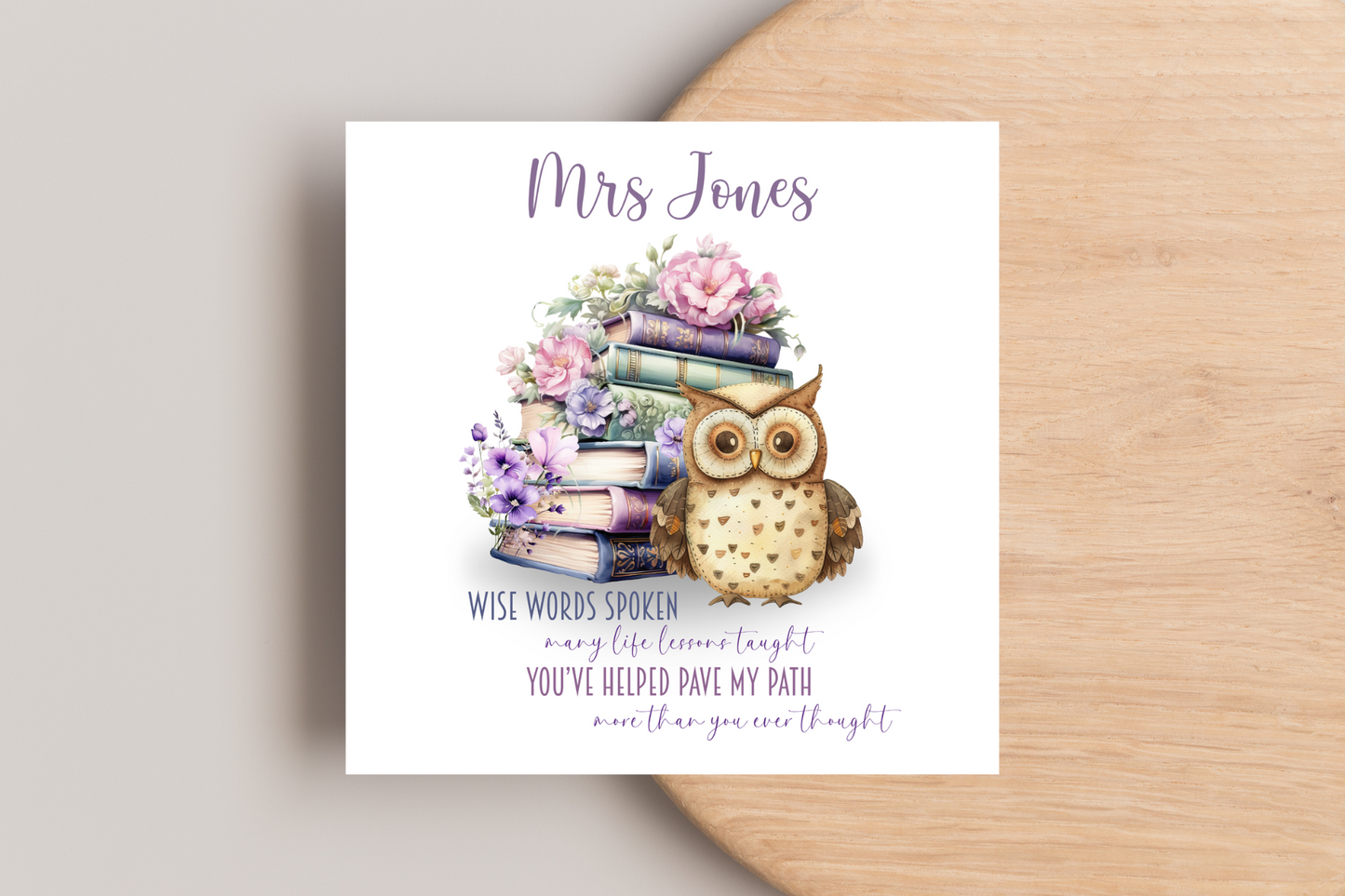 Personalised Wise Owl Thank you Teacher Card