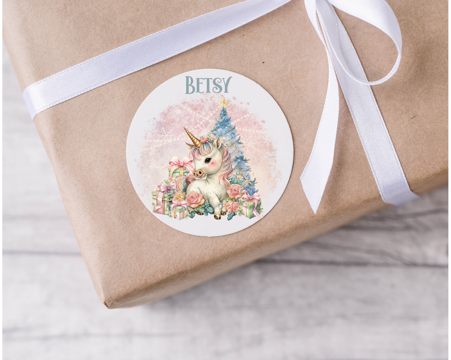Personalised Unicorn Christmas Present Labels