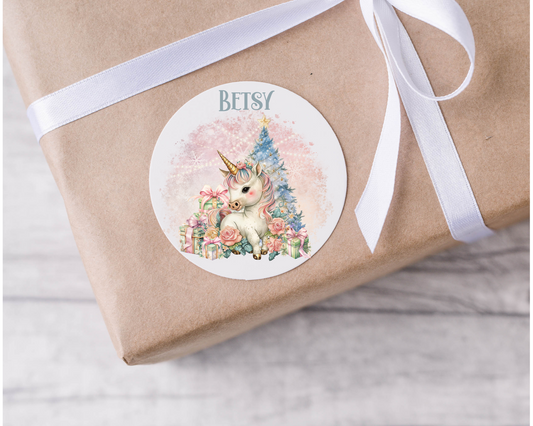 Personalised Unicorn Christmas Present Labels