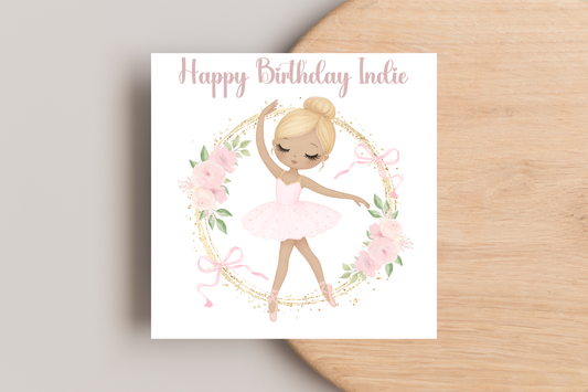 Personalised Pink Ballerina Birthday Card