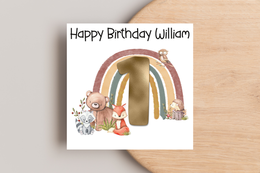 Personalised Woodland Animals Birthday Card