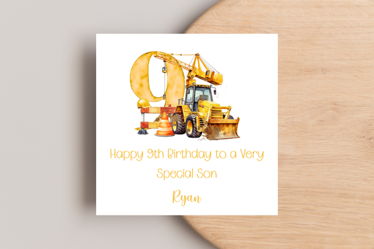 Personalised Digger Construction Themed Birthday Card