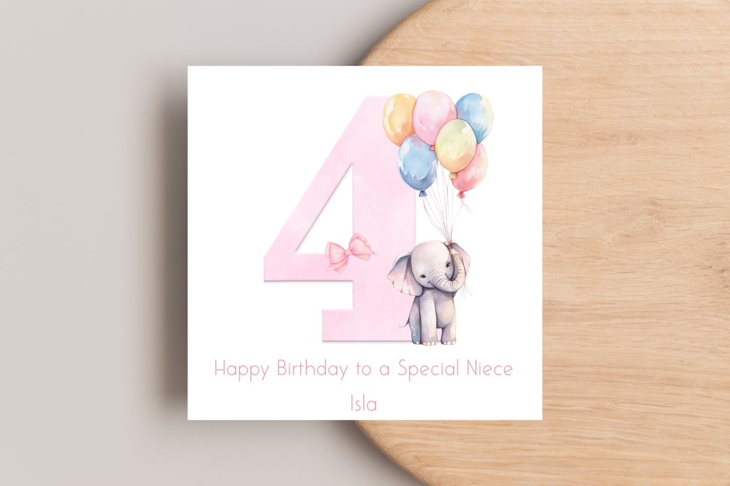 Personalised Pink Elephant Birthday Card